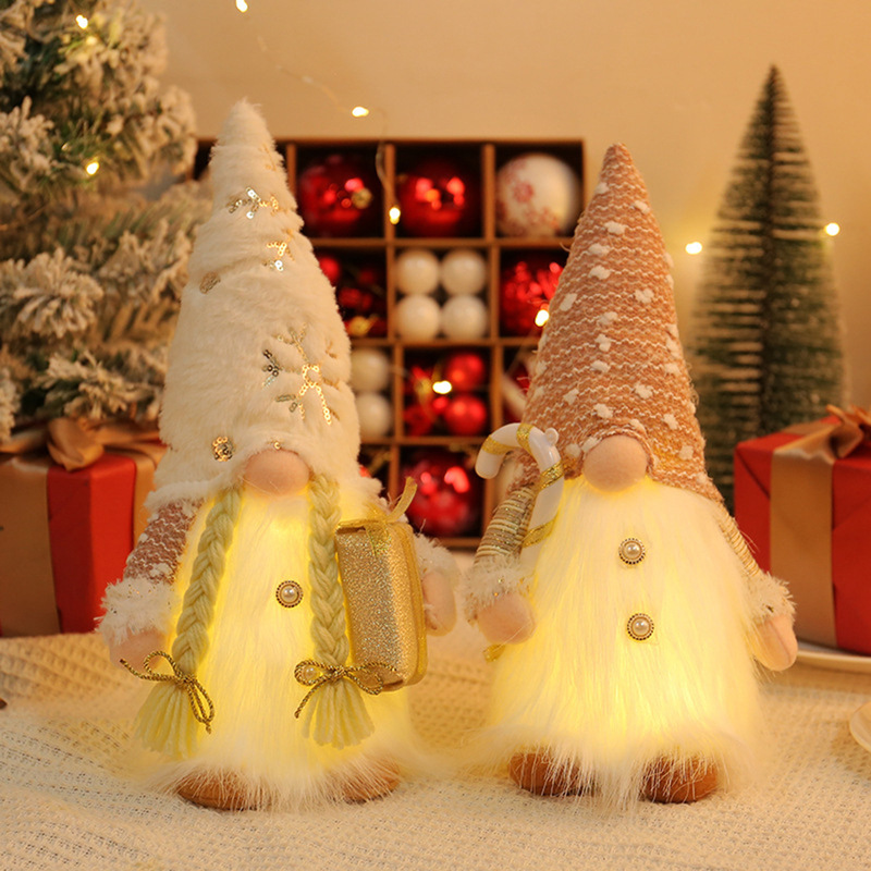 Christmas Decoration Christmas Sequin Light-Up Rudolph Doll Christmas Glowing Faceless Gnome Doll Ornament