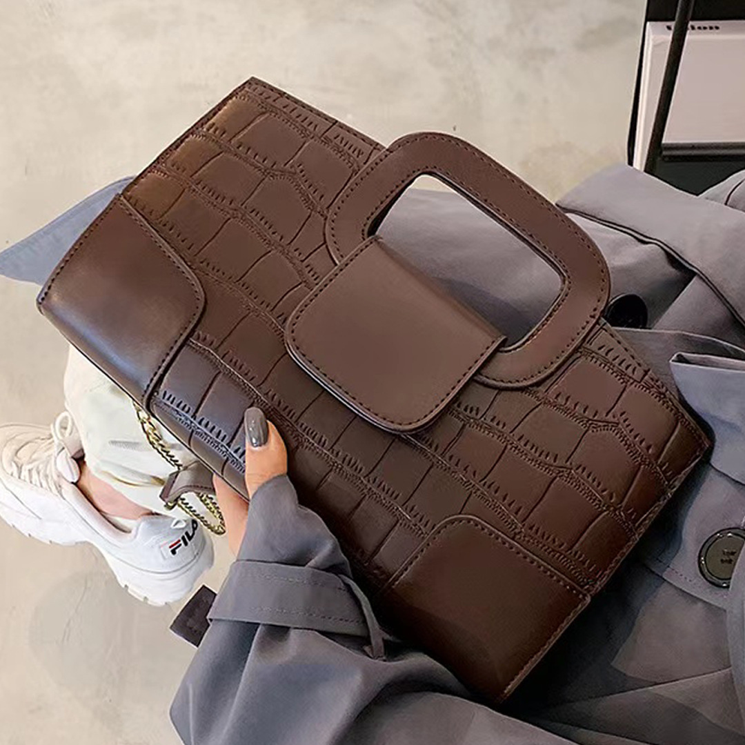 Women's Crocodile Pattern Evening Clutch Bag With Shoulder Chain_voghion.com