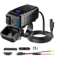 新型オートバイ携帯電話usb充電器PD3.0高スループットQC3.0デジタル電圧計スイッチ付き