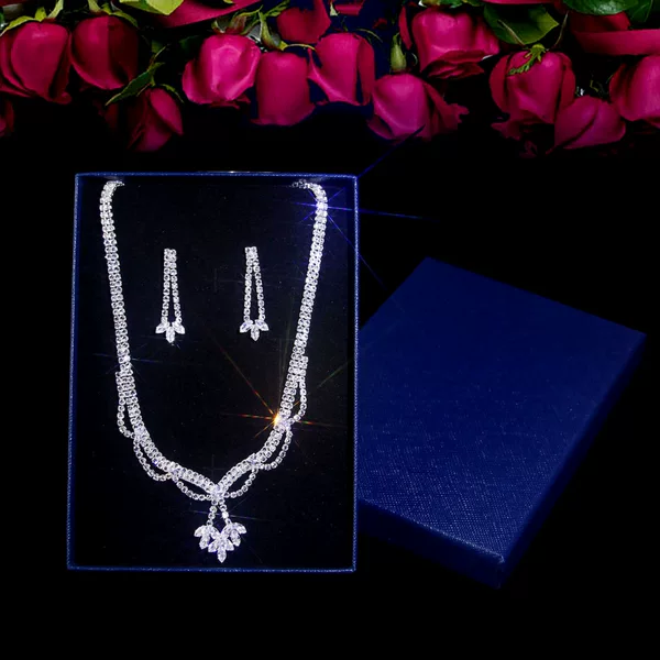 Cross-border new product hot-selling necklace, earrings, bracelet set, high-end wedding bridal and bridesmaid jewelry, full diamond zircon accessories