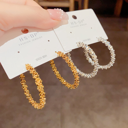 European and American fashionable personality unique retro metal broken silver earrings women's light luxury exaggerated high-end temperament internet celebrity earrings