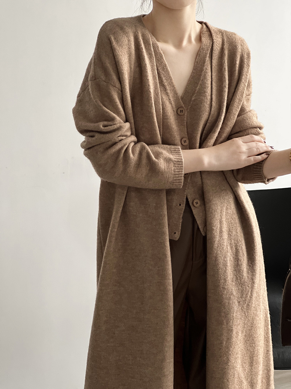 Koreanische lose mittellangen bis langen gestrickten Strickjacke Jacke für Frauen Herbst und Winter neue Artikel, kleine Pullover Weste zweiteilige_voghion.com