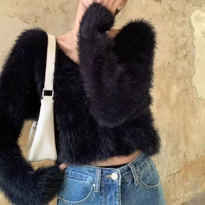 Демисезонный вязаный свитер, V-образный вырез, oversize, свободный крой