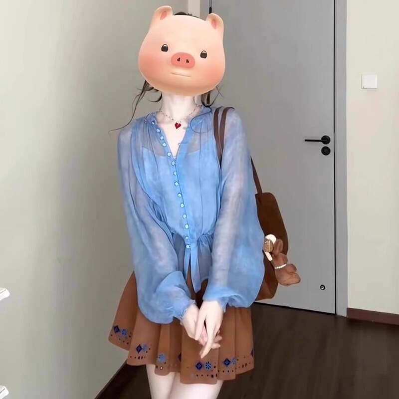 夏日搭配一整套大码胖mm防晒衬衫吊带半身裙减龄巨好看三件套装女|undefined