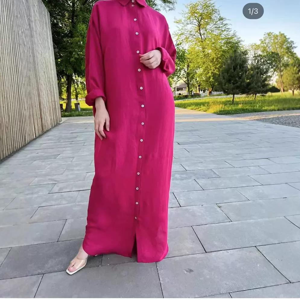 mx8501复古亚麻纯色时尚长袖连衣裙春秋新款文艺气质开衫外搭裙女