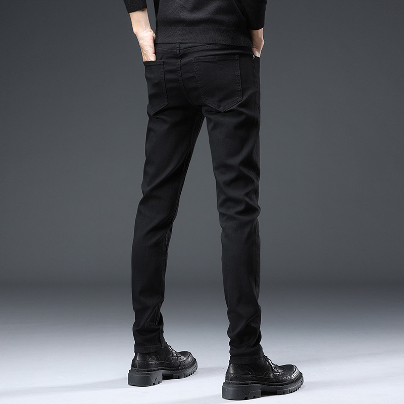 Verano Delgado jeans hombres slim fit estilo coreano moda slim fit stretch negro adelgazamiento pantalones largos
