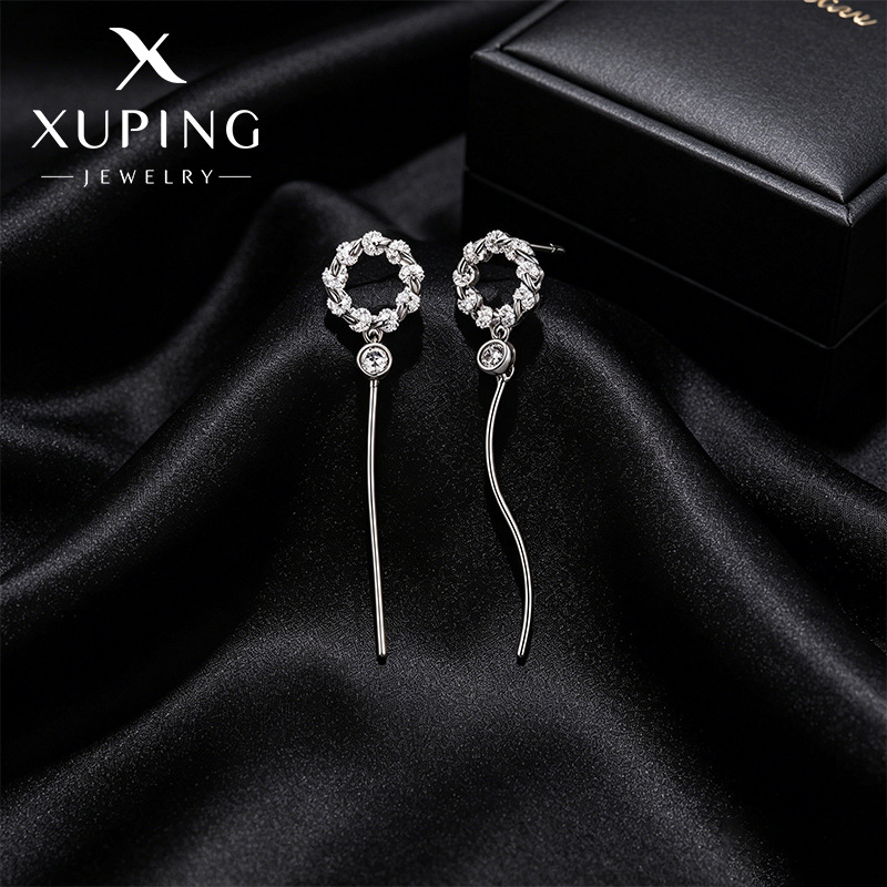 Xuping línea geométrica redonda simple orejas de brida aleación de cobre chapado en blanco en el viento de moda orejas para mujeres