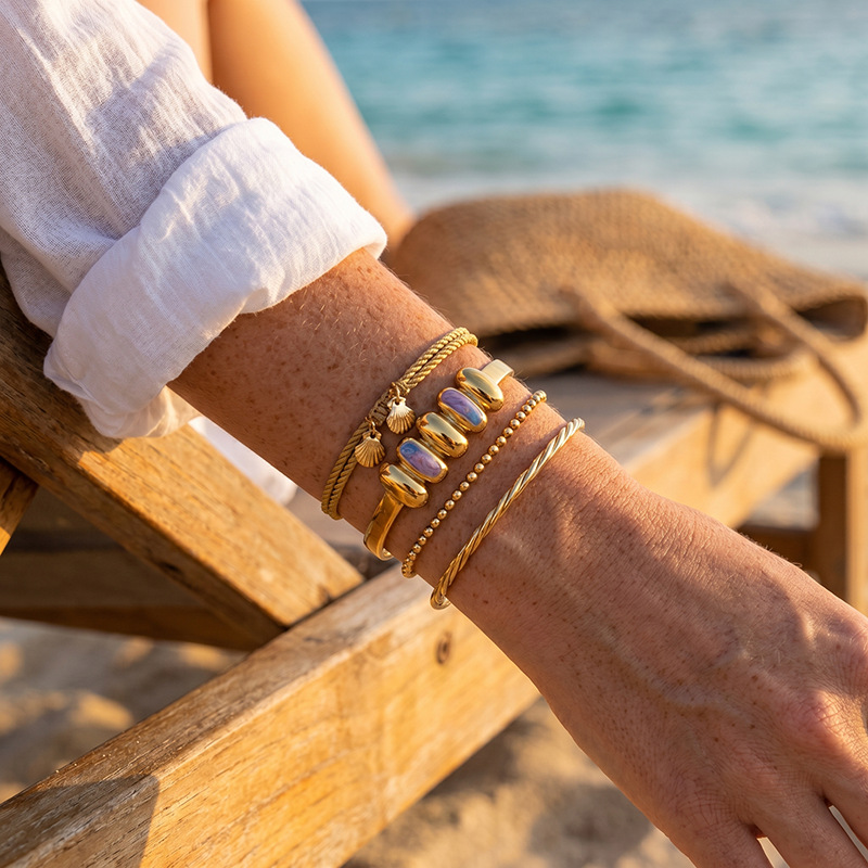 Tina Europa y los Estados Unidos transfronterizos de acero inoxidable 18k pulsera de oro de nicho de alto nivel abierto pulsera de acero de titanio joyas al por mayor