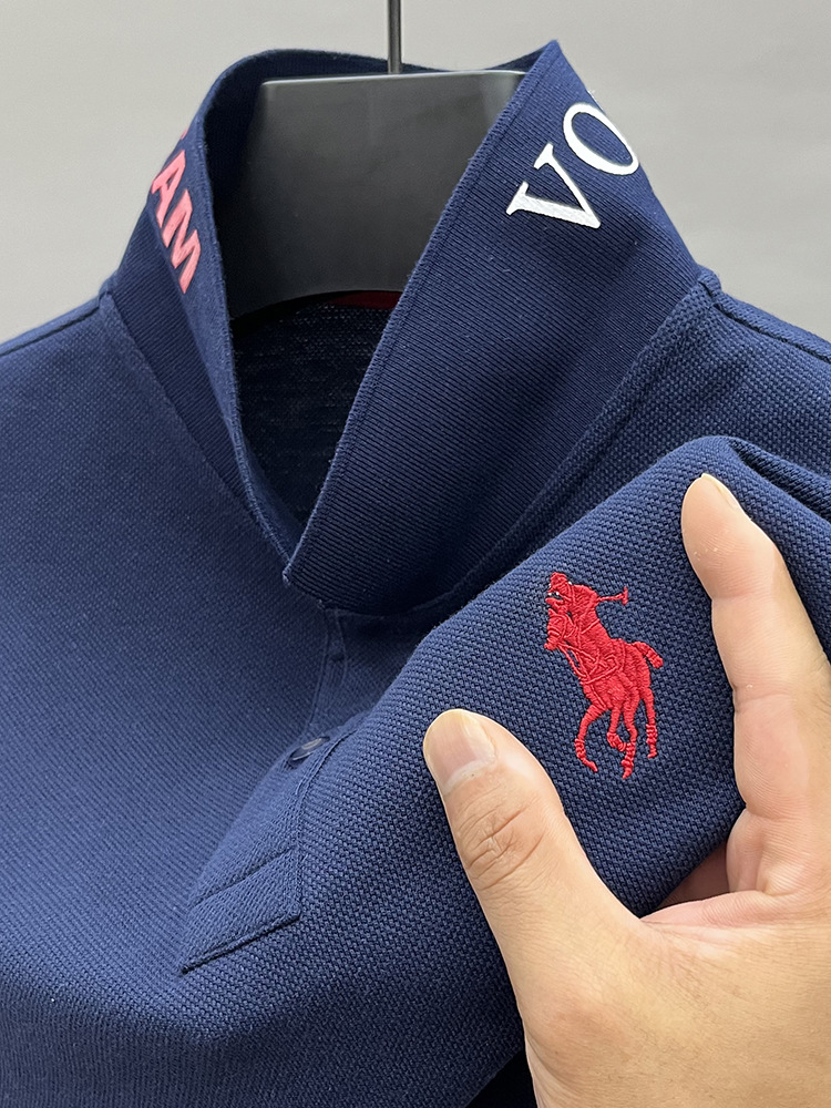 Polo nuevo para hombre 2024, camiseta de algodón puro bordada de alta gama, manga corta con cuello, estilo casual de negocios, media manga para hombre