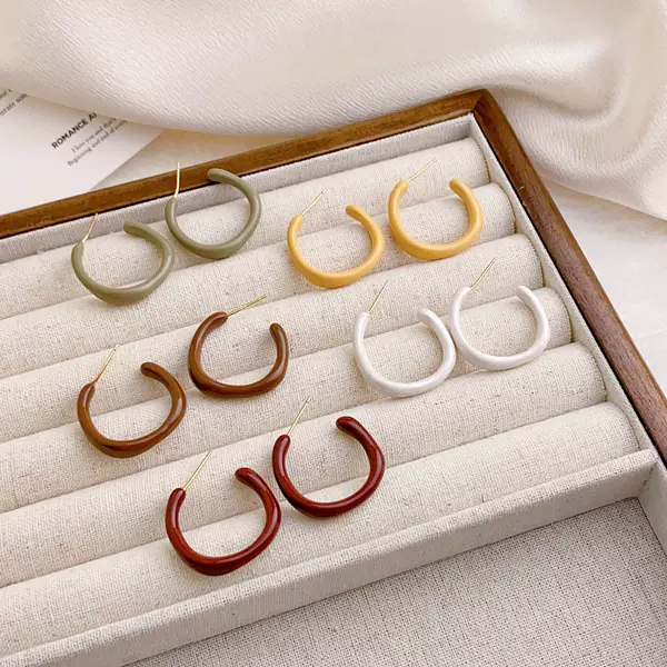 Copper Plated with Real Gold, Korean Style Enamel Drip Glaze Irregular C-Shaped Hoop Earrings for Women, New Simple and Elegant Fashion Earrings