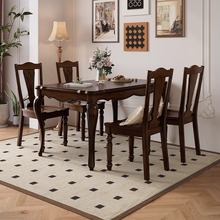 餐桌美式复古乡村客厅老钱圆桌实木圆形家用饭桌高端餐厅桌椅组合