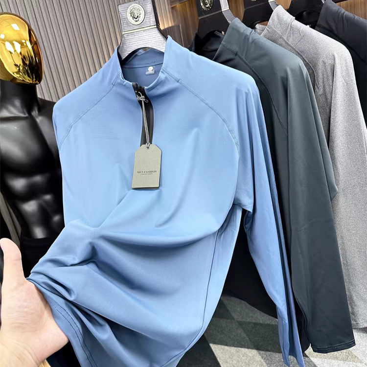 鳥款 戶外運動系列 線下800+ 男士透氣高彈力半拉鏈立領長袖T恤潮