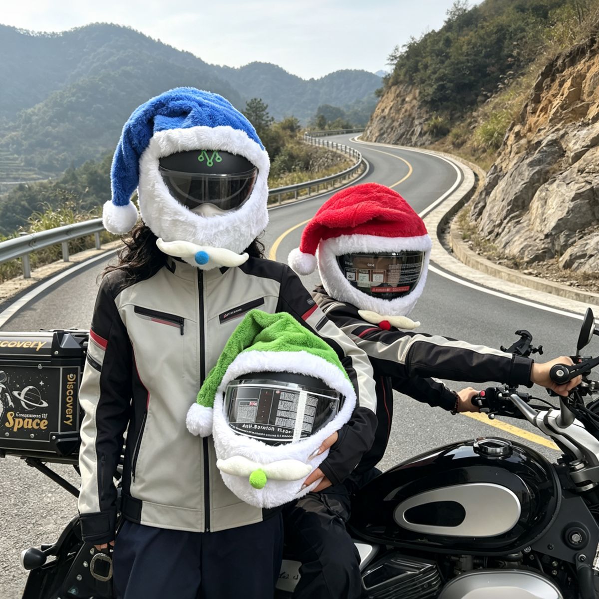 Motorcycle Cartoon Plush Helmet Cover Cross-border Cute Face Mask for Men and Women Riding Plush Protective Cover for Full Face Helmets