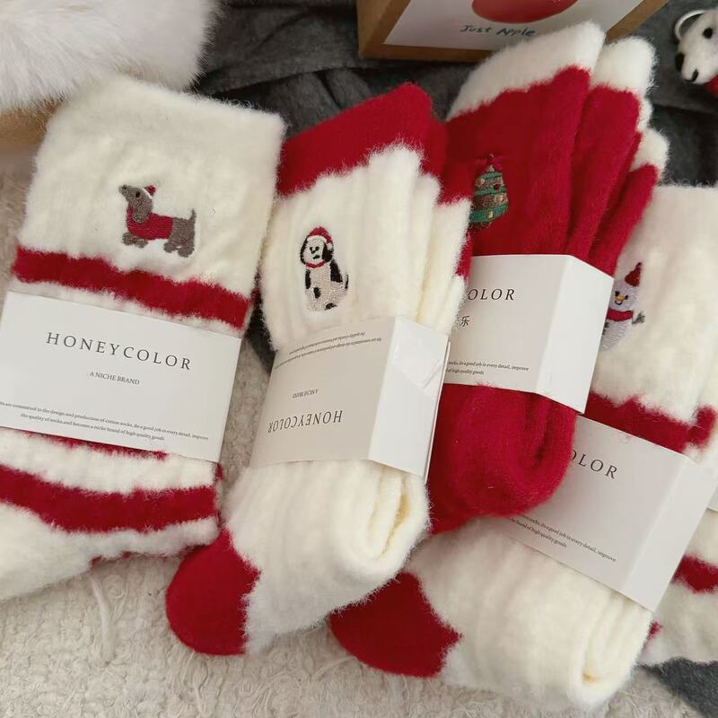 Autumn and Winter Red Australian Velvet Embroidered Socks for Children Christmas Embroidered Snowman New Year Striped Socks for Children Warm Winter Socks Home Autumn and Winter Red Australian Velvet Embroidered Socks for Children Christmas Embroidered Snowman New Year Striped Socks for Children Warm Winter Socks Home