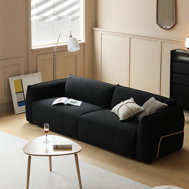 Estilo antiguo pequeño francés negro chenilla sofá de tela sala de estar diseño minimalista italiano combinación de sofá en línea