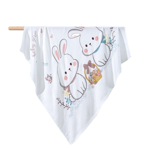 夏季2层竹纤维婴儿盖毯 柔软透气宝宝包巾卡通独花儿童浴巾冰丝毯