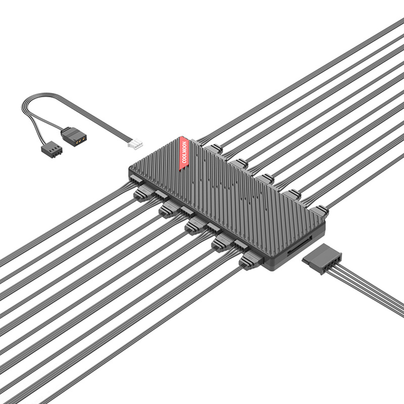 酷月双10路风扇集线器电脑5V3针PWM温控4pin扩展一分十ARGB集线器|undefined