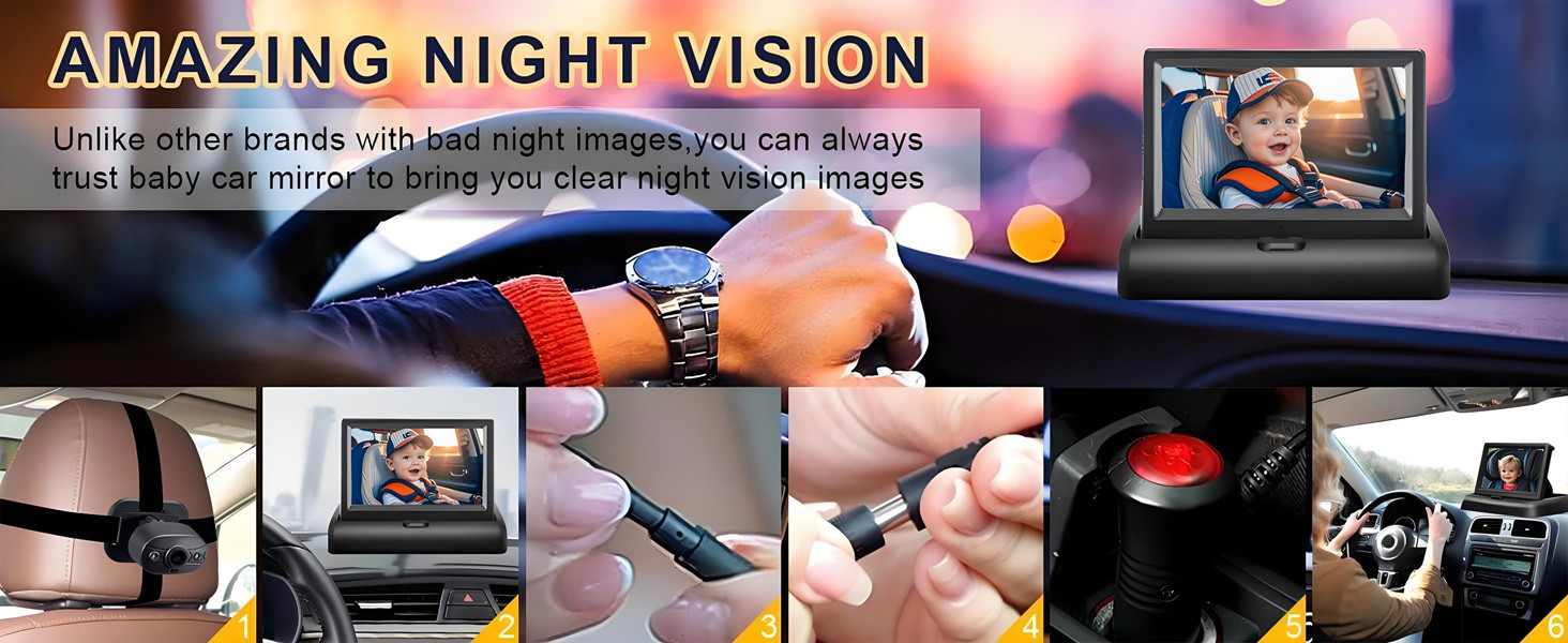 Cross-Border New Product 4.3inch Car Baby Monitor Hd Camera with Rear Pull Car Baby Monitoring and Care