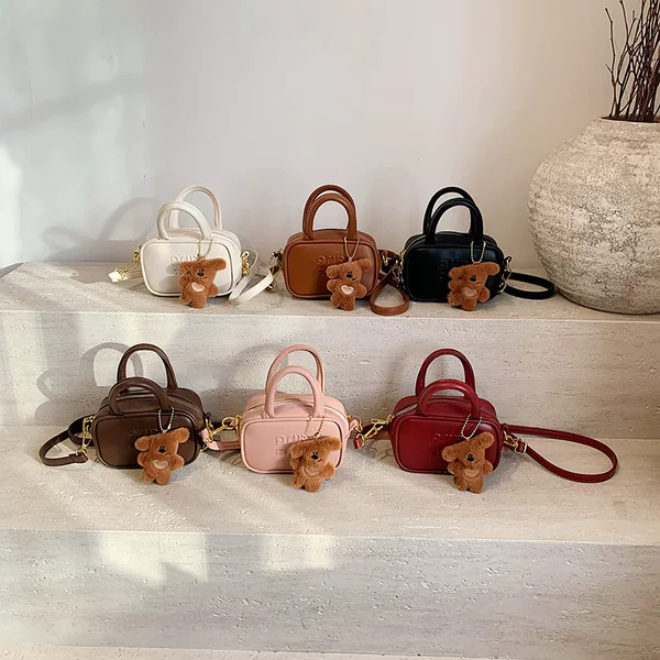 2025 New Children's Bag Korean Simple Solid Color Western-style Letter Baby's Handbag Mini Kids Bowling Bag
