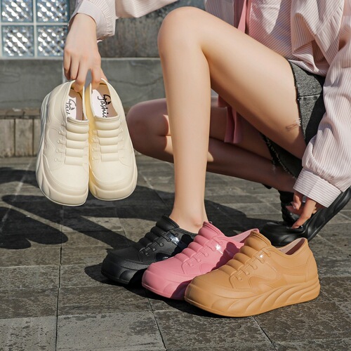 Women's New Short-Ankle Rain Boots, Thick Insoles with 4cm Heel Lift, Stylish Slip-On Water Shoes with Non-Slip soles for Adults and Students