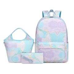 New printed elementary school student backpack set of three, simple marble texture backpack, middle school student casual backpack set of three