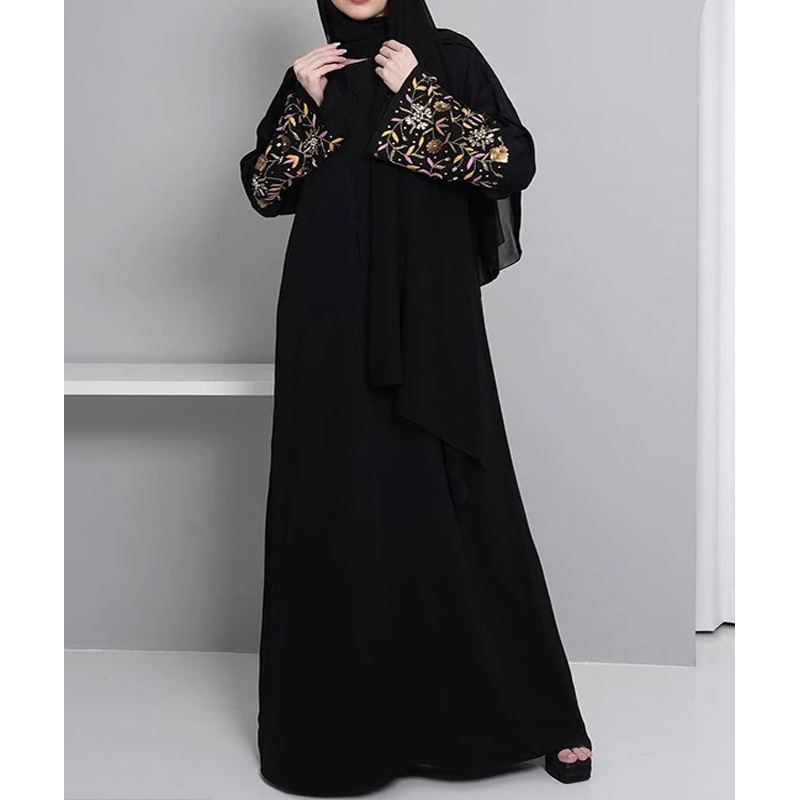 F415 Foreign Trade Middle East Dubai Women's Clothing Embroidered Floral Elegant Cardigan Loose Robe In Stock_ecoleips.com