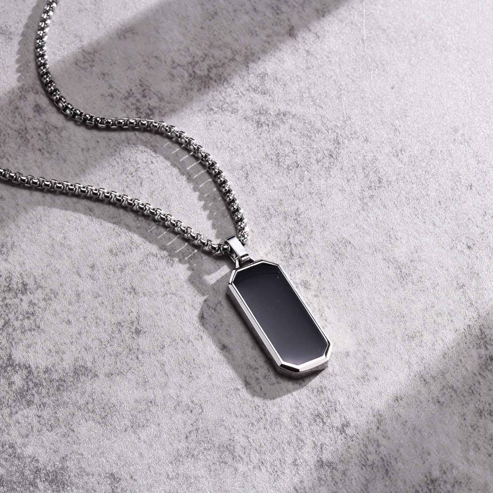 Chencui Men's Necklace, Stainless Steel Drop Glue Hanging Tag, Smooth Plain Pendant, Geometric Fashion and Simplicity_voghion.com