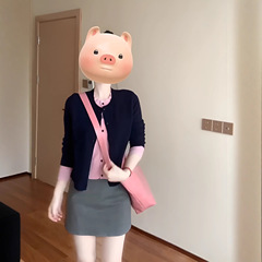 韩系撞色拼接假两件针织开衫女2025秋季新款修身显瘦毛衣外套上衣