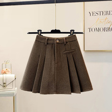 小个子百褶毛呢半身裙女2025秋冬新款高腰遮跨加厚a字休闲短裙子