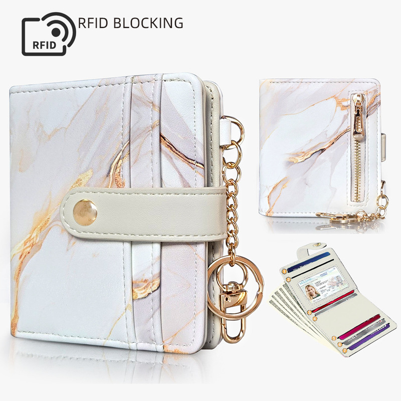 Popular Women's Wallet Aliexpress Amazon Cross-Border New Marble Flower Cow Pattern Card Holder Keychain High-End