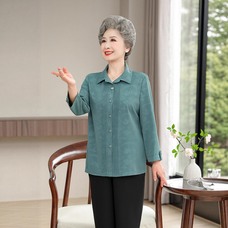 Grandma's New Spring and Summer Long-Sleeved Shirt with Floral Patterns, Casual Tops for Elderly Women, Solid Color Cardigan Tops for Middle-Aged and Elderly Women Grandma's New Spring and Summer Long-Sleeved Shirt with Floral Patterns, Casual Tops for Elderly Women, Solid Color Cardigan Tops for Middle-Aged and Elderly Women