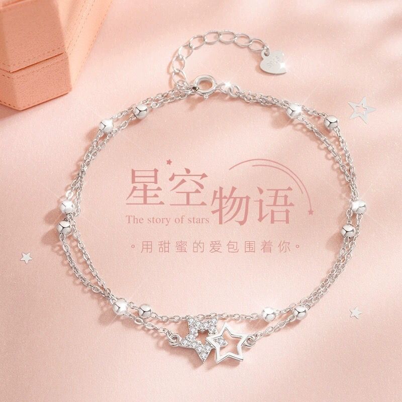 Starry Sky Story Double Star Women's Bracelet Exquisite Design Ins Star Bracelet Advanced Light Luxury Gift for Best Friend and Girlfriend