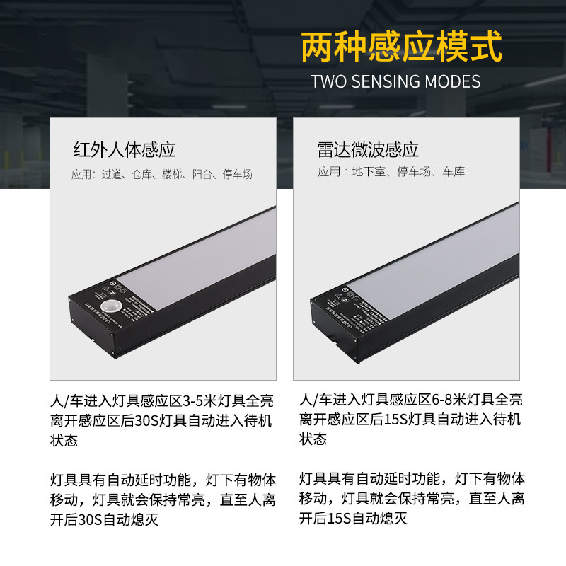 Lámpara de garaje de inducción infrarroja de control acústico de radar LED 5.8G de estacionamiento subterráneo de almacén de corredor LED