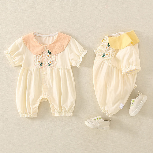 Baby Summer One-Piece Suit New Pure Cotton Diaper Suit Short Sleeve Thin Ladylike Cute Baby Outfit