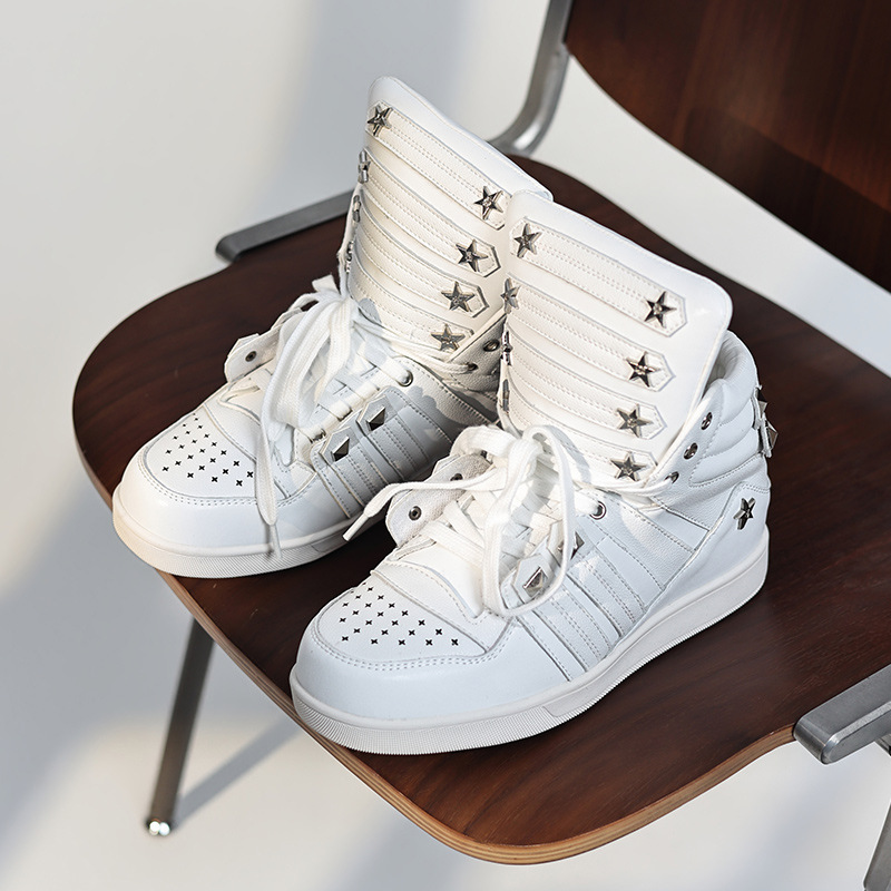 Autumn and winter star-studded high-top sneakers with invisible height-increasing soles 5cm trendy couple's shoes street fashion versatile casual shoes Autumn and winter star-studded high-top sneakers with invisible height-increasing soles 5cm trendy couple's shoes street fashion versatile casual shoes