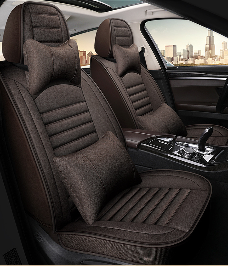 Summer New Fully Surrounded Car Special Seat Cushion Linen Car Cushion Five-Seater Universal Seat Cover Linen Breathable Seat Cushion
