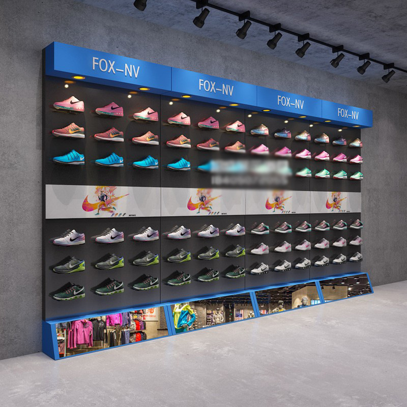 Tienda de ropa estante de exhibición gabinete de exhibición de pared Zapatero tienda de zapatilla de deporte estante centro comercial tienda de zapatos estante de zapatos