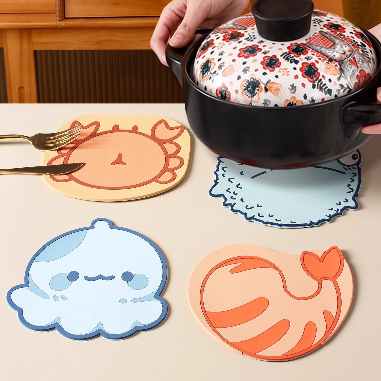 almohadilla de silicona almohadilla de mesa almohadilla de mesa antideslizante almohadilla de platos resistente al calor tazón almohadilla de tazas cubiertos modernos dibujos animados simples