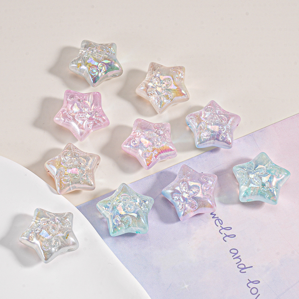 Cuentas Heidi AB, color azúcar esmaltado, patrón iridiscente, cuentas pentagrama, cadena para teléfono, material para bricolaje, cuentas sueltas de ABS
