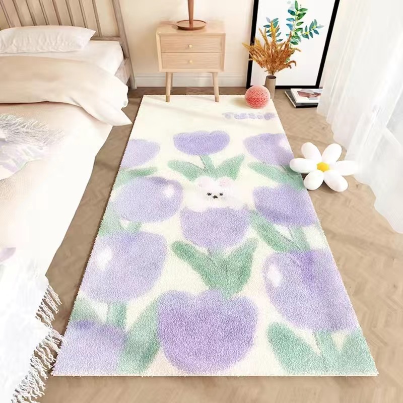 輕奢簡約花卉地毯客廳吸水防滑加厚仿羊絨地毯家用防摔臥室床邊毯