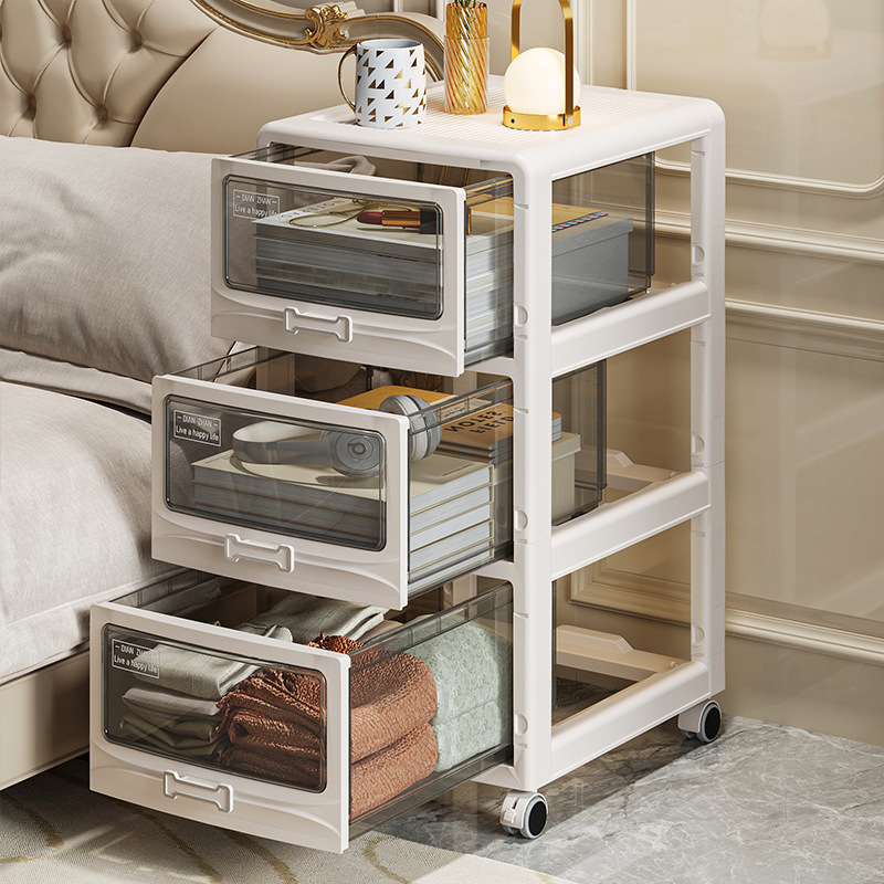 Gabinete de almacenamiento plegable de lujo ligero tipo cajón doméstico con rodas armario de almacenamiento transparente multicapa sala de estar gabinete de hendidura de baño