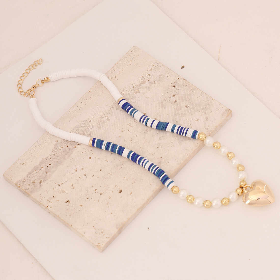 Bohemian Polymer Clay Pearl Handmade Heart decor Necklace