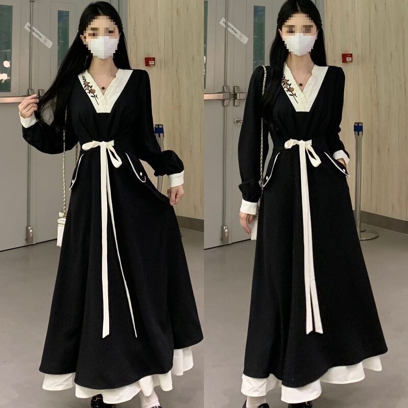 2026 Spring New Slimming New Chinese Style Dress Plus Size A-Line Design with Puff Sleeves Extra Long for a Minimalist Look m 2026 Spring New Slimming New Chinese Style Dress Plus Size A-Line Design with Puff Sleeves Extra Long for a Minimalist Look m
