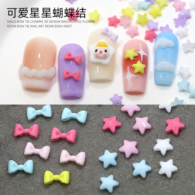 New Mini Five-pointed Star Nail Art Accessories Cute Sweet Bow Tie Three-dimensional Resin Nail Accessories Wholesale