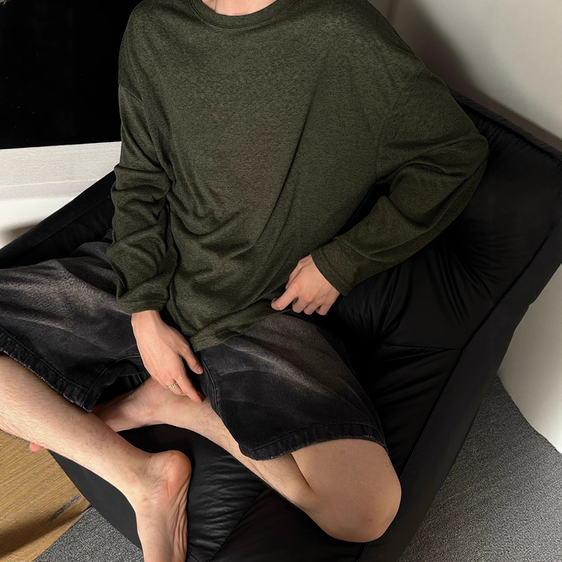 Lazy and Relaxed Drape, Spring and Autum Thin Long-Sleeved T-Shirt, Pullover Loose Bottoming Top, Ins Trend for Men and Women