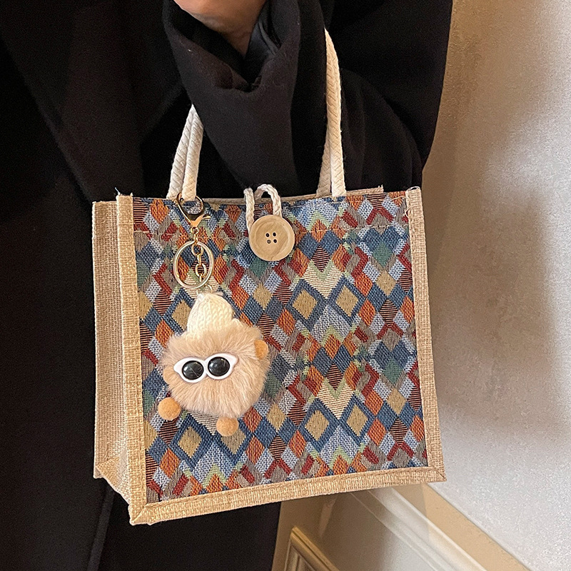 Niche high-end waterproof linen handbag autumn and winter new hand gift bag in stock wholesale hand small satchel