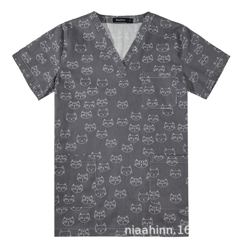 国境を越えたアマゾンの爆発的なアニメプリント看護師服女性vネック半袖tシャツ上着手術服作業服男性|undefined