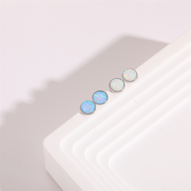 Simple Style Round Copper Plating Inlay opal Ear Studs 1 Pair
