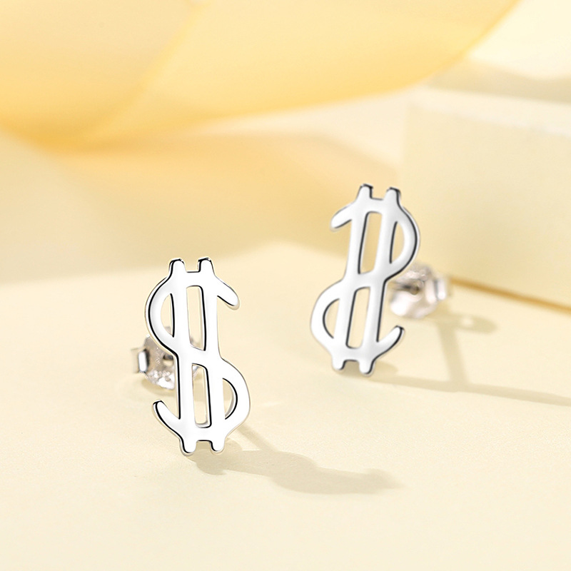 Plata esterlina s925 moneda símbolo Stud pendientes nicho diseño plata esterlina Stud pendientes nuevo personalizado Stud pendientes dormir-libre recogida