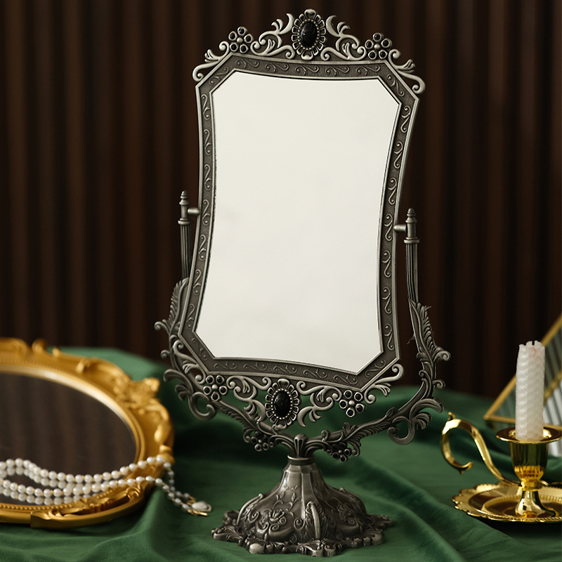欧式复古ins风网红创意台式高清双面镜可翻转金属梳妆化妆镜摆件